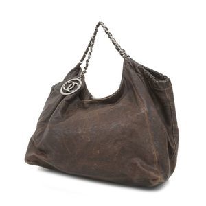 Chanel Chain Shoulder Caviar Skin Brown Silver Metal Fittings